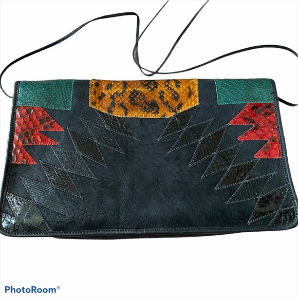 RARE Vintage Carlos Falchi Calf Hair Python Snakeskin Large Purse Handbag - Picture 8 of 8